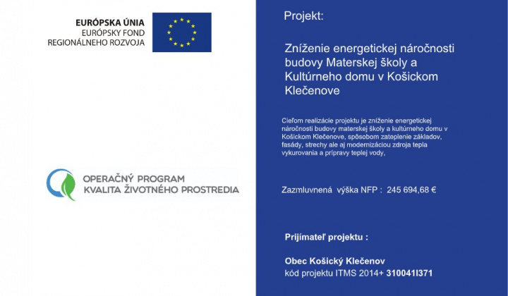 Projekty EÚ / Zníženie energetickej náročnosti budovy Materskej školy a Kultúrneho domu v Košickom Klečenove - foto